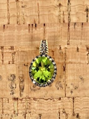 Natural Peridot Oval Halo Pendant 14K Gold Filled Black Accent Stones 2ct+ Gem